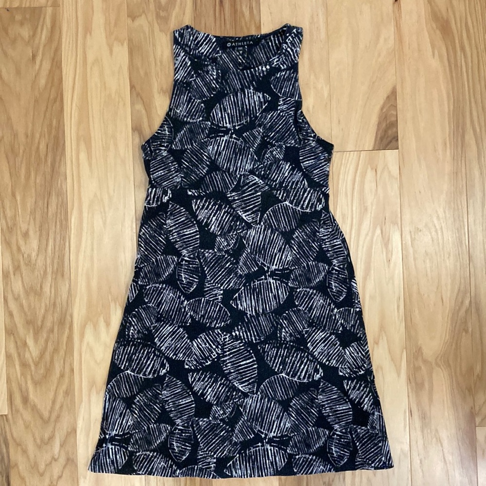Athleta Santorini Thera Printed Dress XS petite black white pattern